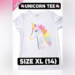 Cat & Jack Girls Unicorn Graphic T Shirt XL 14 White Rainbow Cute Tee